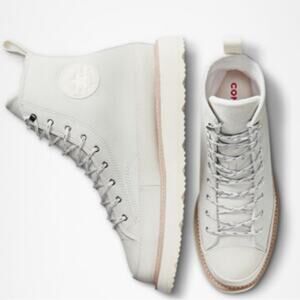 Converse Chuck Taylor Leather High Top Lace Up Boot White Pink Women 10 NWT